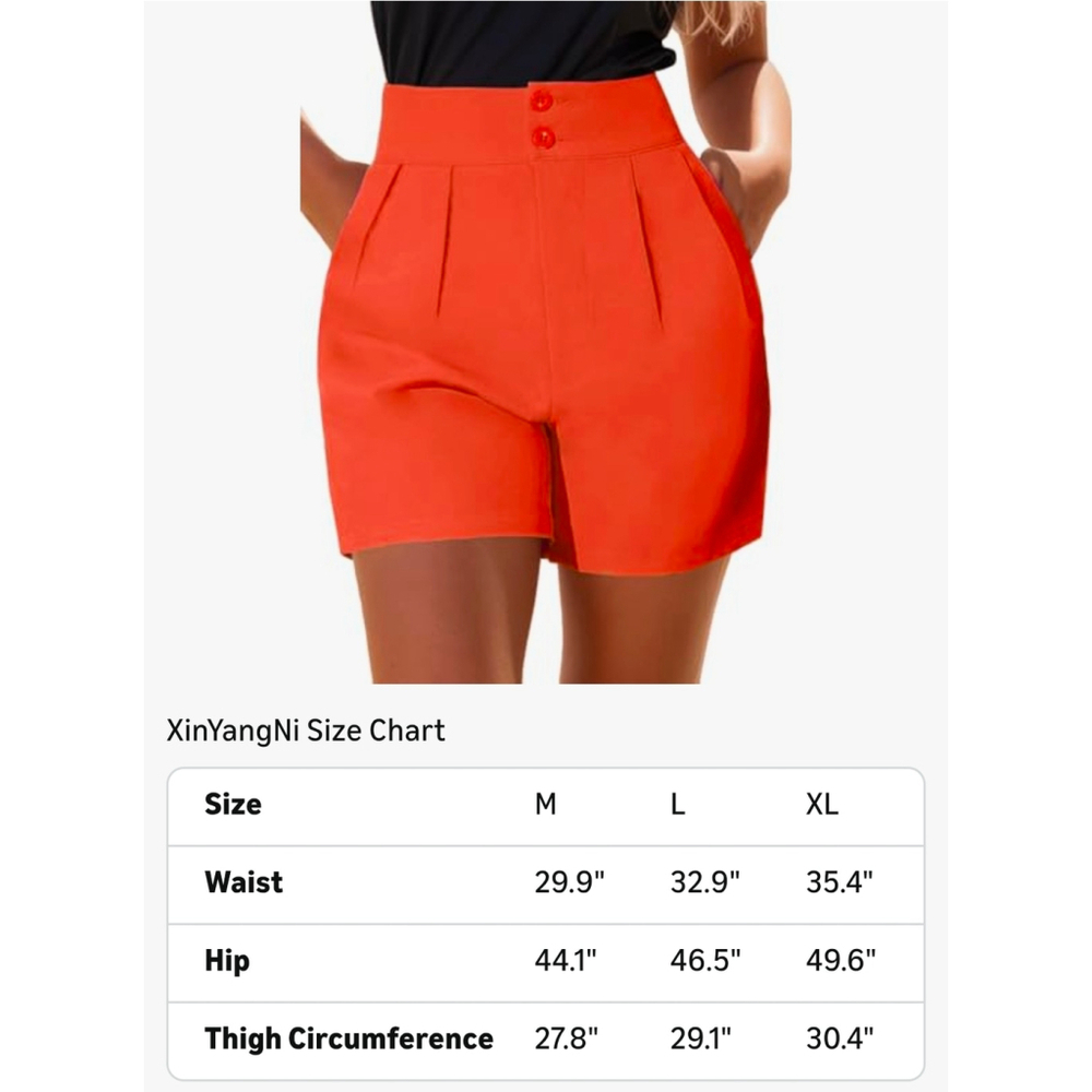🔥Amazon | XinYangNi Red High Waist Pleated Shorts Women’s L Flowy Dressy Summer - Picture 5 of 8